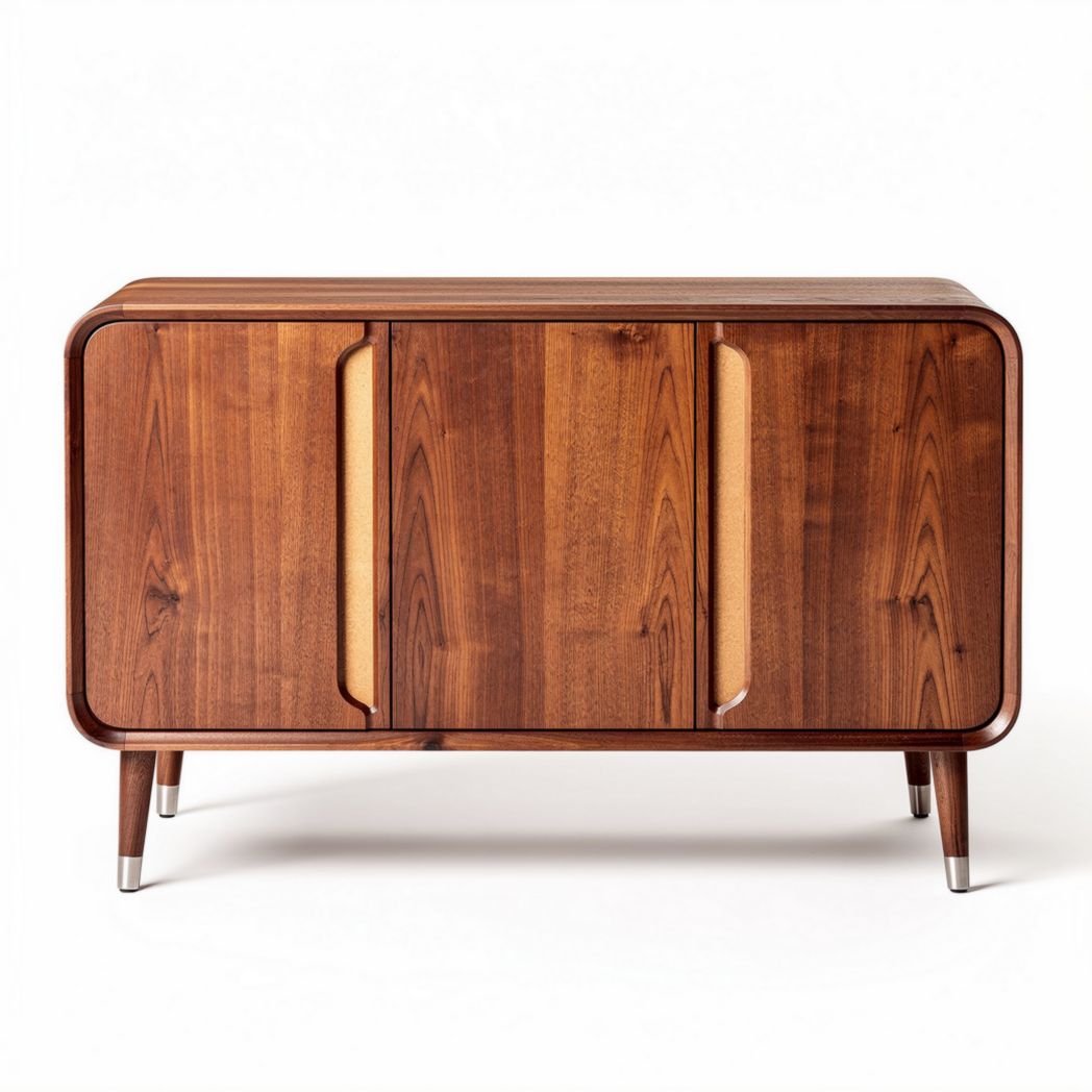 Wooden sideboard with four cabinets in walnut finish 120 x 40 x 75cm