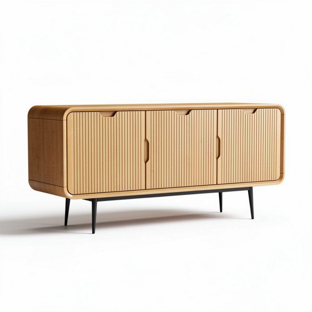 Wooden sideboard with three doors and black metal legs 120 x 40 x 75cm