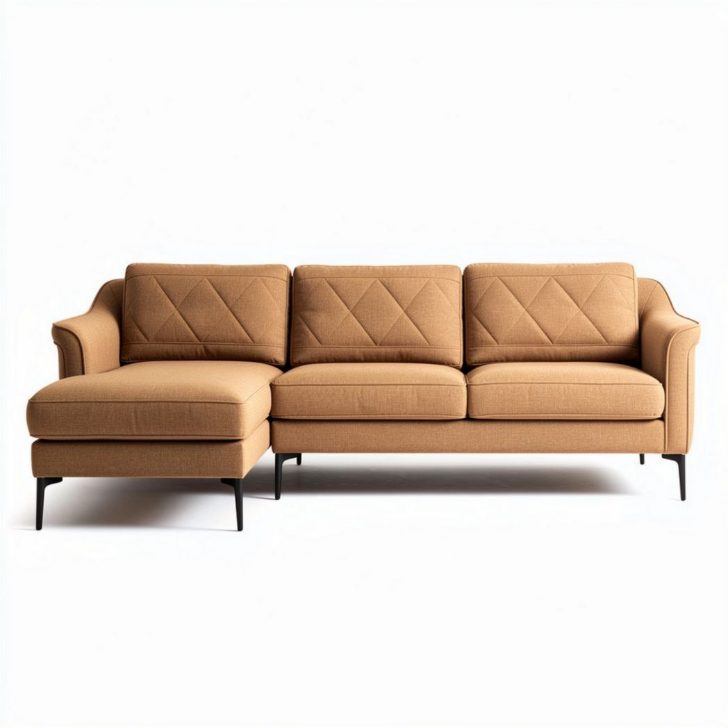 Modern sectional sofa in brown fabric with diamond quilted design 210 x 90 x 85cm