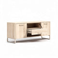 Wooden media console with storage doors and metal legs 120 x 40 x 55cm