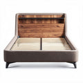 Upholstered storage bed frame with wooden headboard queen size 200 x 160 x 90cm
