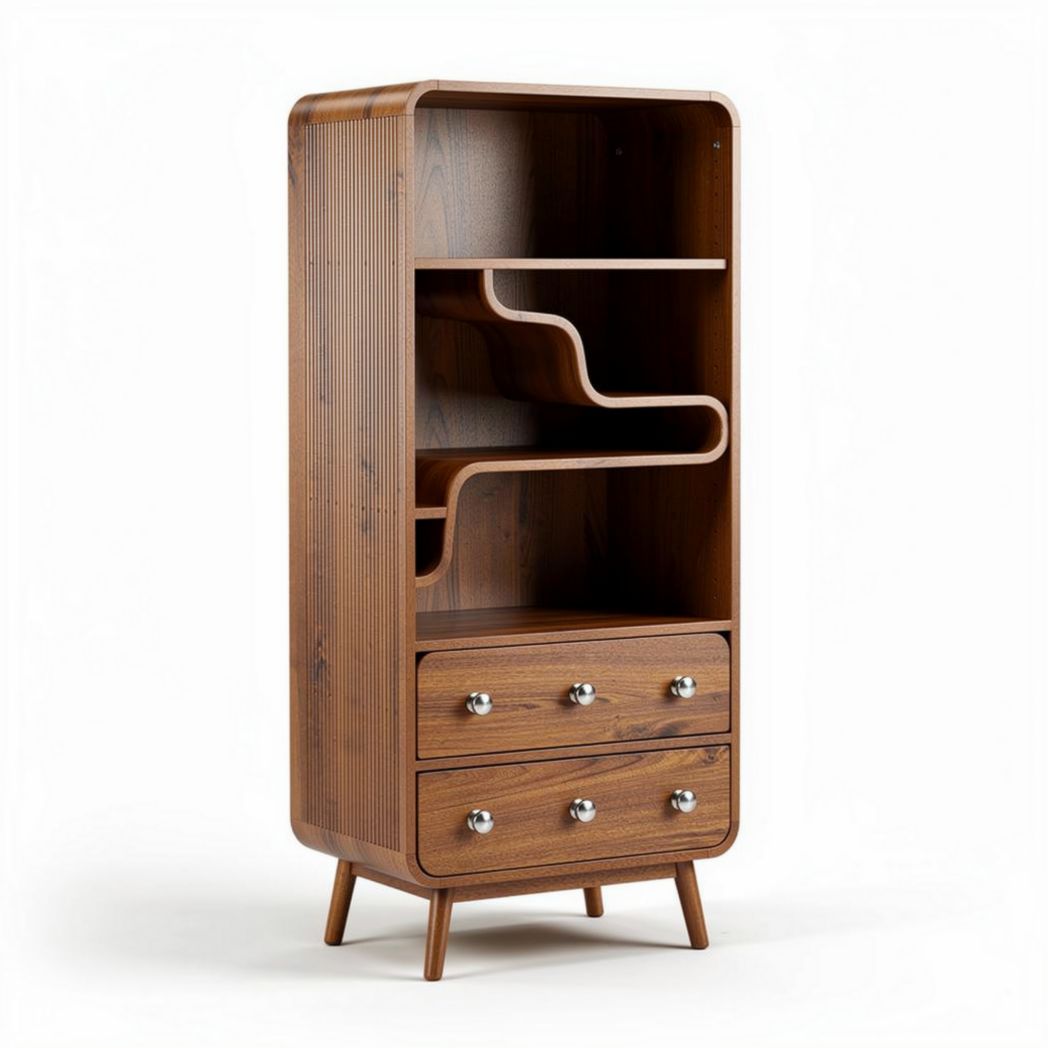 Wooden bookshelf with two drawers and open shelves for storage 80 x 40 x 140cm
