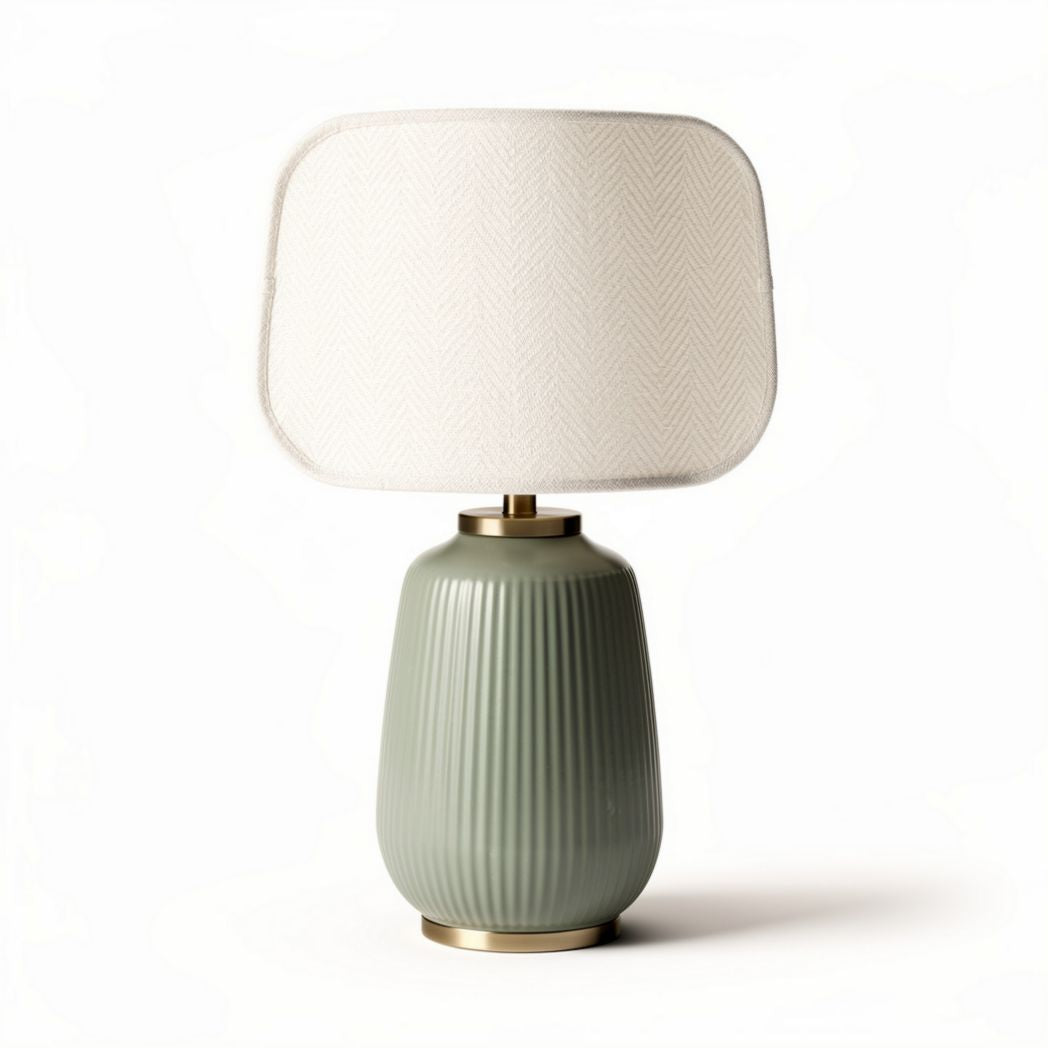 Ceramic table lamp with fabric shade in green 30 x 25 x 45cm