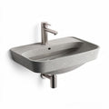 Wall-mounted rectangular sink in gray stone finish with faucet included