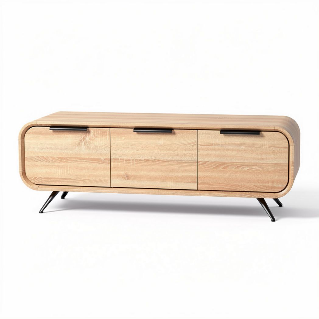 Wooden media console with three drawers and metal legs 55 x 15.7 x 19.7 inches
