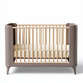 Modern baby crib in grey with natural wood accents 120 x 60 x 90cm
