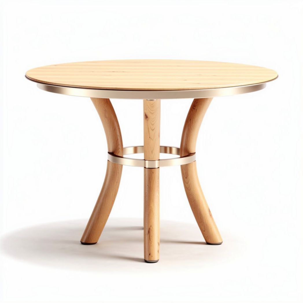 Round wooden dining table with metal accents 100 x 100 x 75cm natural finish