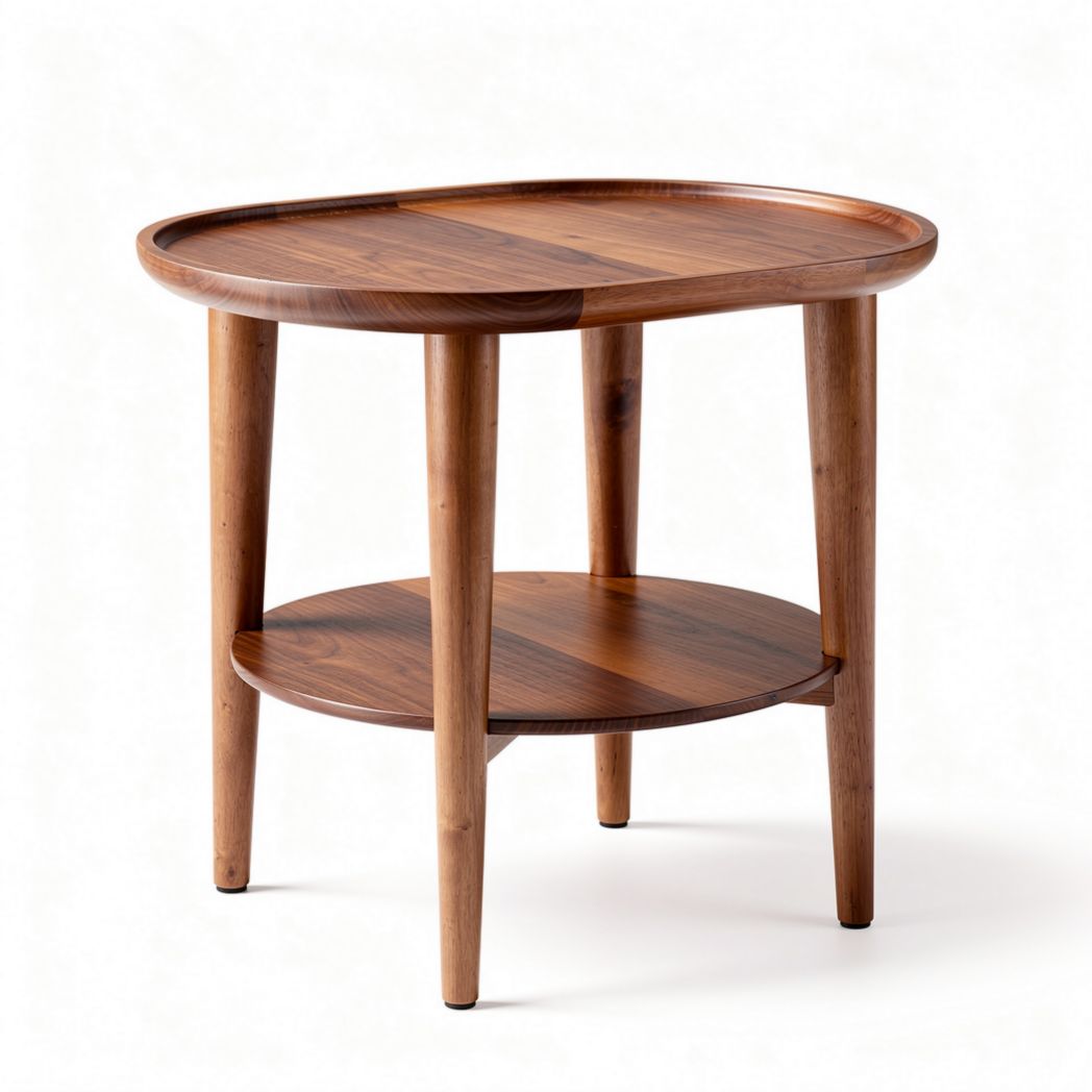 Wooden side table with oval shape and lower shelf 50 x 40 x 40cm
