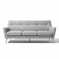 Mid-century modern three-seat sofa in light gray fabric with stainless steel legs 180 x 90 x 80cm